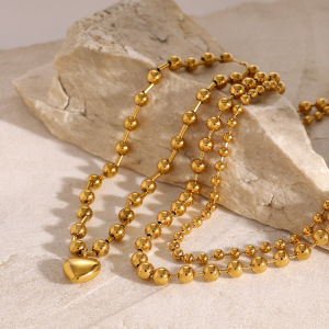 1 Piece Simple Series Simple Heart Stainless Steel  Gold Plated Women Beaded Necklaces h5 Picture3