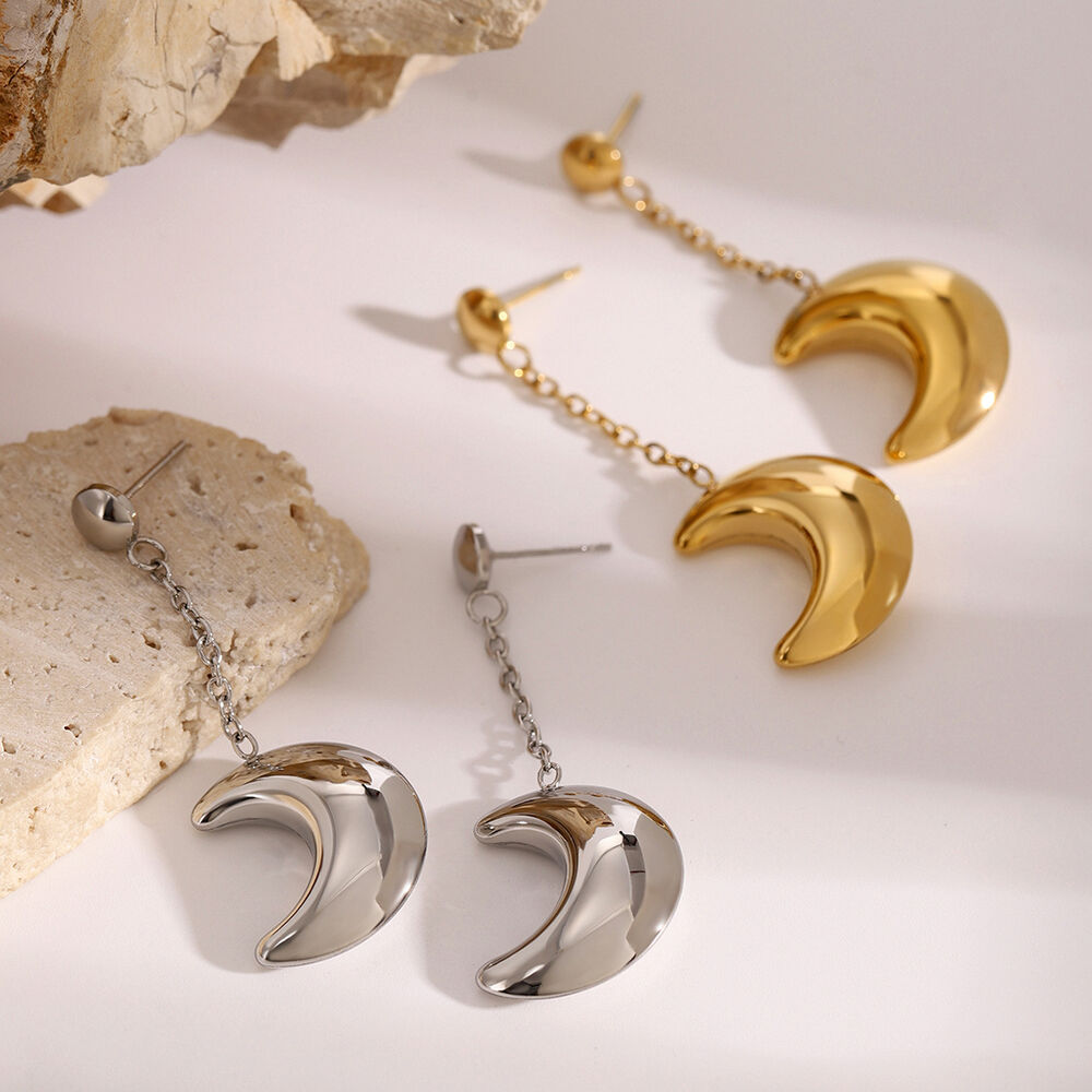 1 pair simple series simple sun/moon stainless steel gold plated women drop earrings