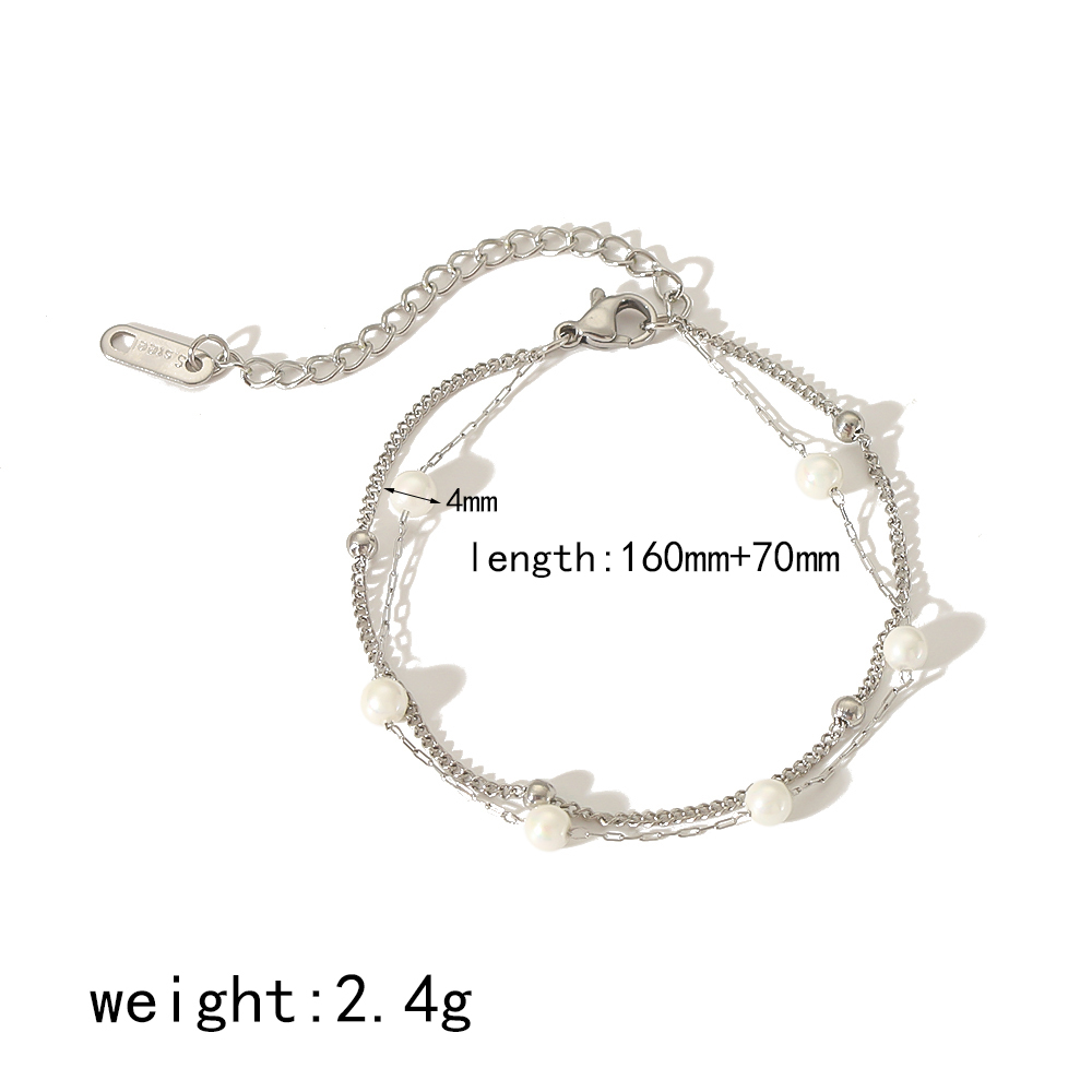 1 Piece Of Exquisite And Elegant  Gold-Plated Stainless Steel Double-Layer Pearl Chain Bracelet For Women's Jewelry For Daily Wear Picture4
