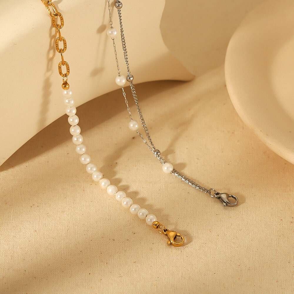 1 piece of exquisite and elegant gold-plated stainless steel double-layer pearl chain bracelet for women's jewelry for daily wear Picture2