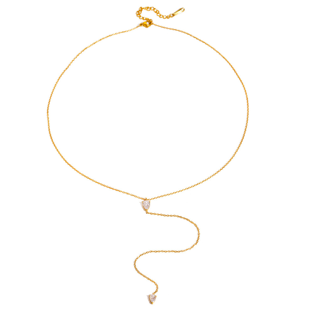 1 Stuk Eenvoudige Serie Eenvoudige Druppel Roestvrij Staal  Vergulde Strass Dames Hanger Kettingen Afbeelding5