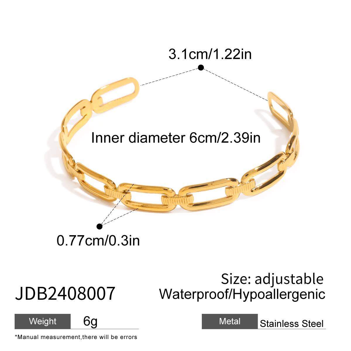 Pulseras para mujer de acero inoxidable chapadas en oro de 18 quilates con diseño clásico de serie simple de 1 pieza Imagen2