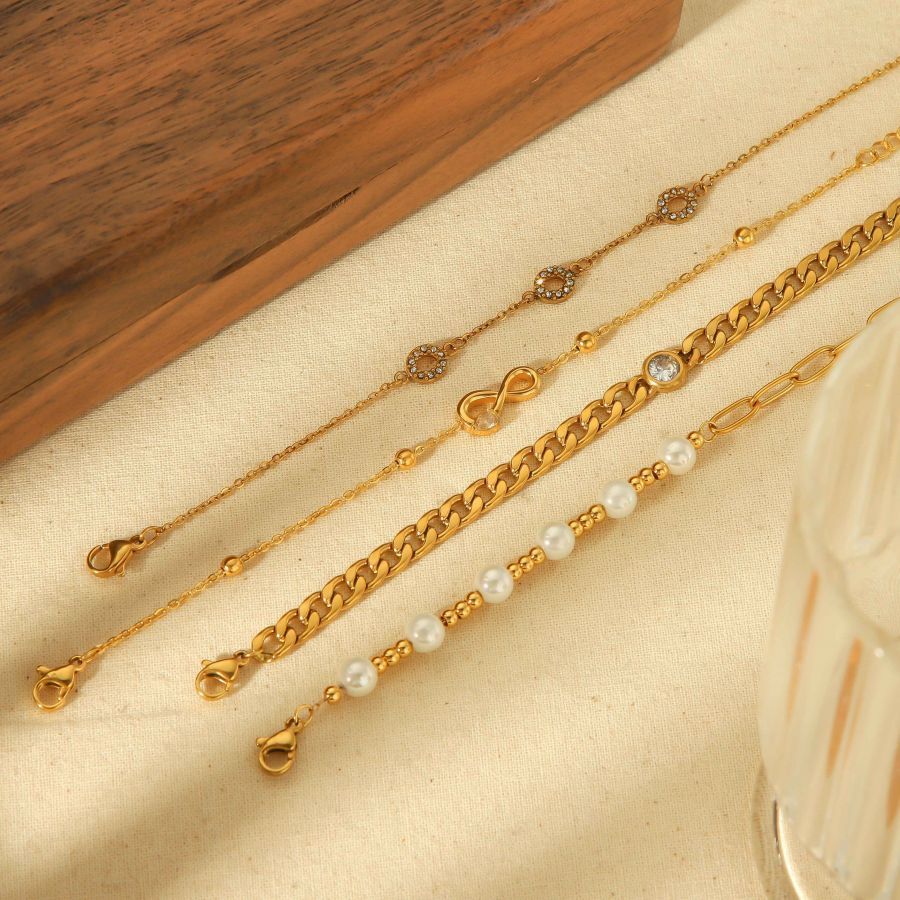 1 Stuk Elegante Klassieke  Vergulde Roestvrijstalen Parel Cubaanse Kettingarmband Voor Dames Sieraden Voor Dagelijks Gebruik Afbeelding2