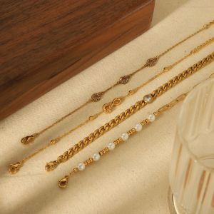 1 Stuk Elegante Klassieke  Vergulde Roestvrijstalen Parel Cubaanse Kettingarmband Voor Dames Sieraden Voor Dagelijks Gebruik h5 Afbeelding3