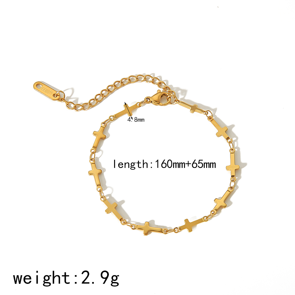 1 paire de bracelets élégants et simples en acier inoxydable plaqué or  avec chaîne en forme d'étoile et de croix pour femme, bijoux à porter au quotidien Image2