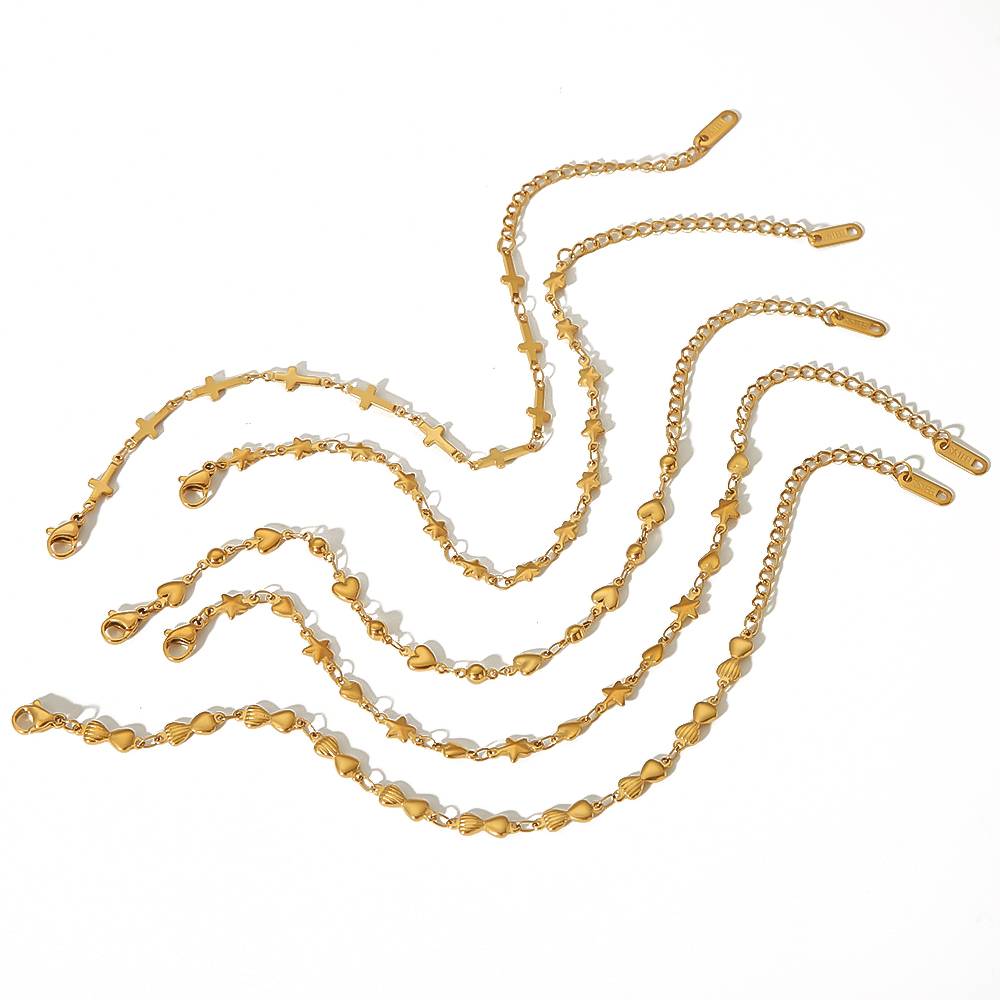 1 Pair Of Stylish Simple  Gold-Plated Stainless Steel Cross Love Star Chain Bracelet Women's Jewelry Daily Wear Picture2