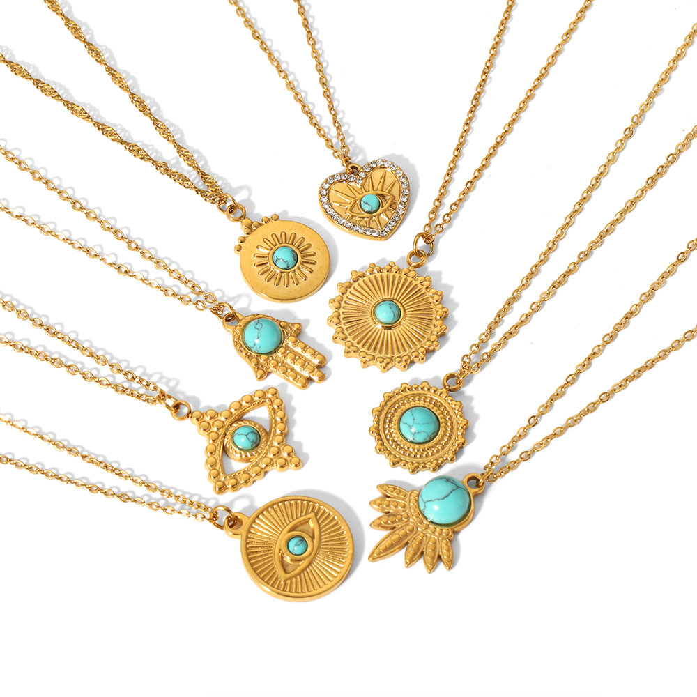 1 Stuk Klassieke Mode  Verguld Roestvrij Staal Turquoise Geometrische Hanger Ketting Voor Dames Sieraden Dagelijks Dragen Afbeelding3