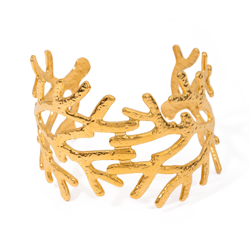 1 Stuk Simple Series Retro Plant Roestvrij Staal  Vergulde Damesarmbanden Afbeelding4
