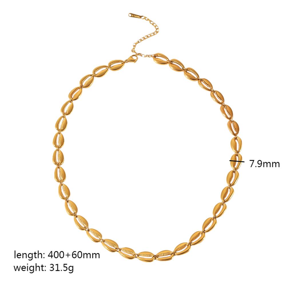 1 piece classic high quality  gold plated stainless steel geometric shell chain necklace women's jewelry daily wear h5 Picture2