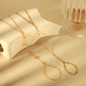 1 Pair Of Stylish Simple  Gold-Plated Stainless Steel Zircon Finger Chain Bracelets For Women's Jewelry For Daily Wear h5 Picture2