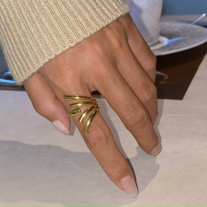 1 Piece Irregular Line Shape Stainless Steel Waterproof Gold Color Minimalist Ring h5 Picture3