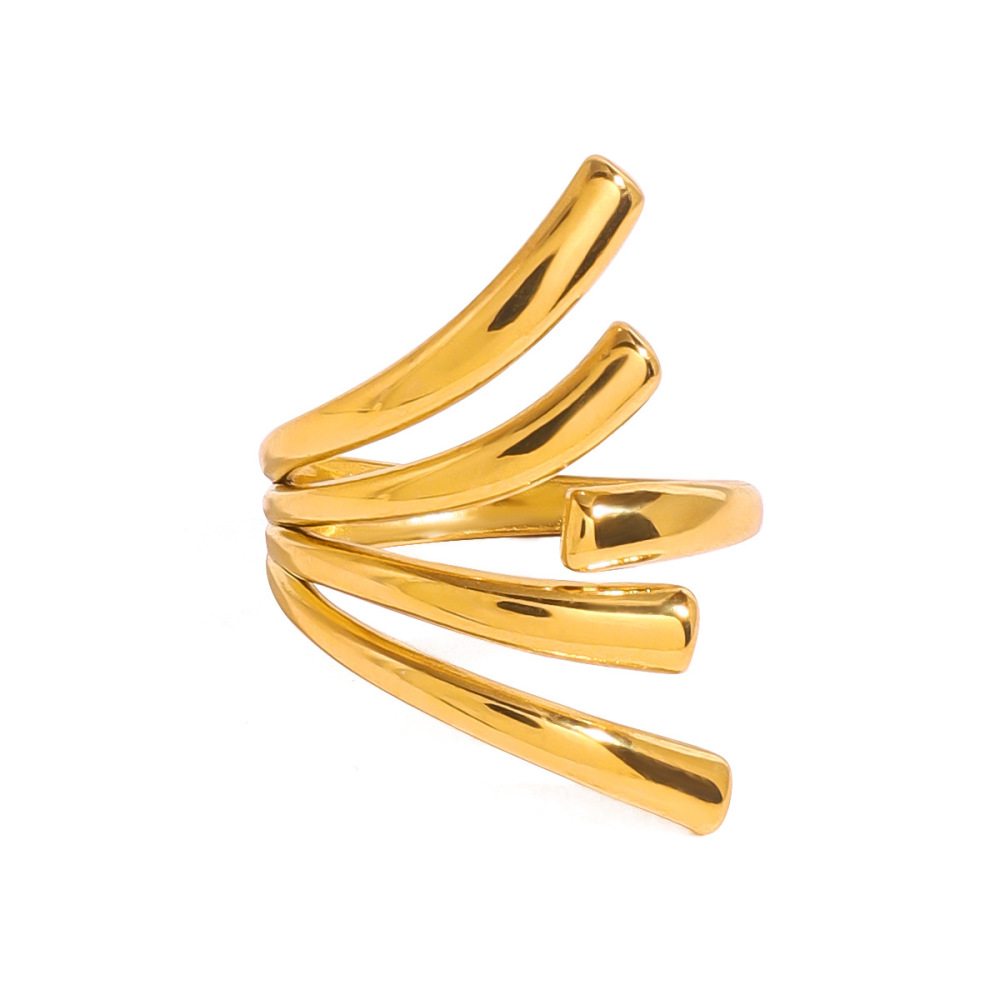1 Piece Irregular Line Shape Stainless Steel Waterproof Gold Color Minimalist Ring h5Picture4