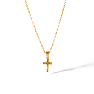 1 Piece Of Simple Classic  Gold-Plated Stainless Steel Diamond Heart Cross Necklace For Women's Daily Wear h5 Picture3