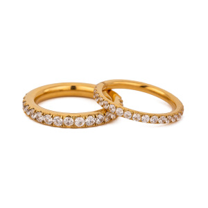 1 Piece Classic Style Solid Color Fully-Paved Stainless Steel Gold Plated White Rhinestone Women's Single Ring h5 Picture4
