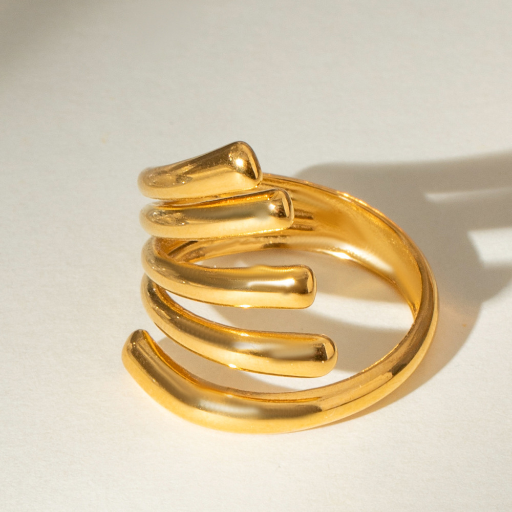 1 Piece Irregular Line Shape Stainless Steel Waterproof Gold Color Minimalist Ring h5Picture3
