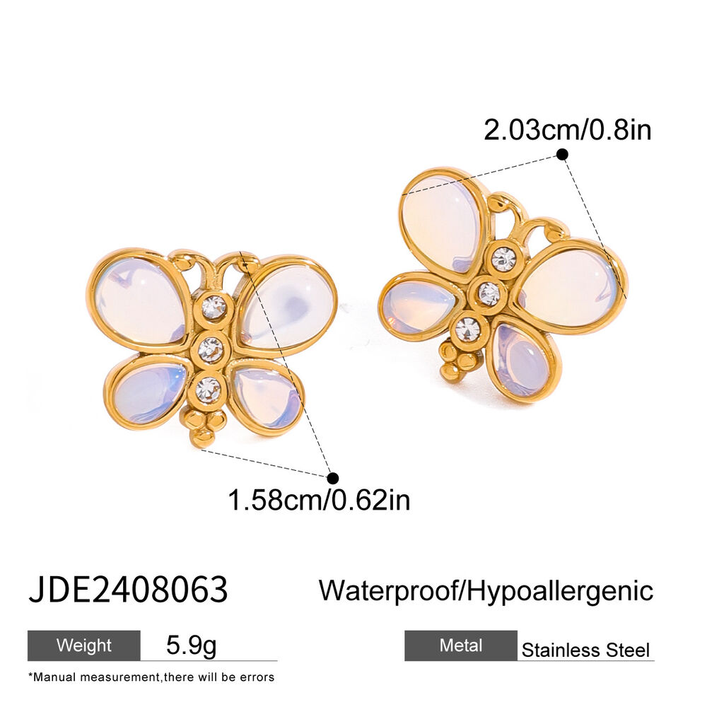 1 pair romantic series sweet flower stainless steel gold plated artificial gemstone women earrings set h5Picture2
