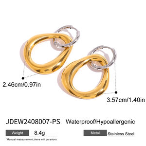 1 par de pendientes colgantes geométricos de acero inoxidable chapados en oro de 18 quilates para mujer h5 Imagen2