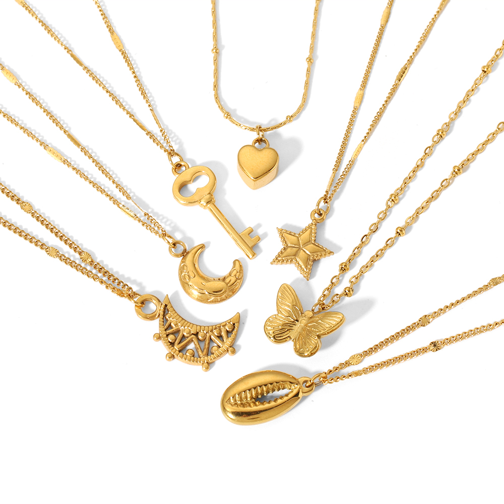 Collar Con Colgante De Mariposa, Luna Y Concha Geométrica De Acero Inoxidable Chapado En Oro De 18 Quilates, Joyería Clásica De Moda Para Mujer, Uso Diario Imagen3