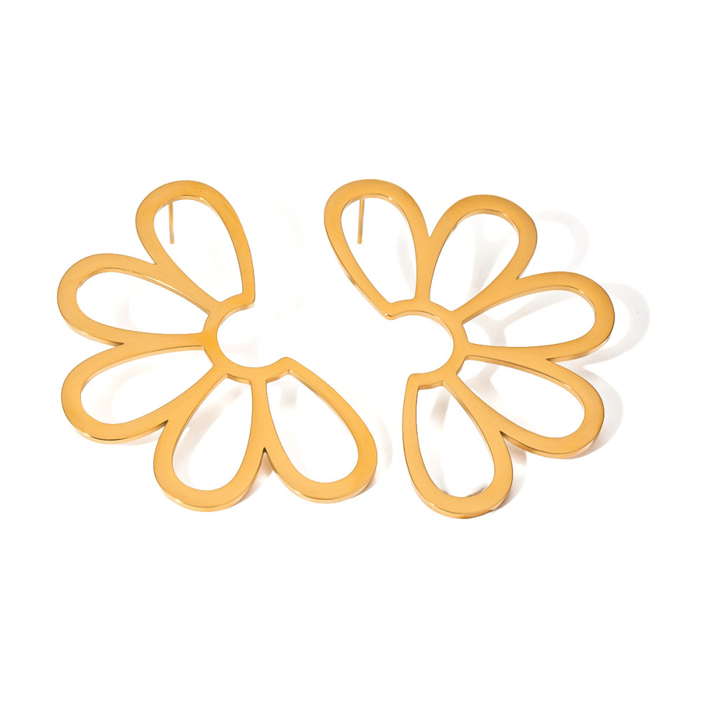 1 Pair Classic Retro Style Hollowed-Out Flower Shape Stainless Steel Gold Plated Women's Stud Earrings h5Picture4