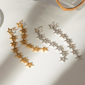 1 Pair Stainless Steel Waterproof Gold Color Stars Dangle Earrings h5 Picture2