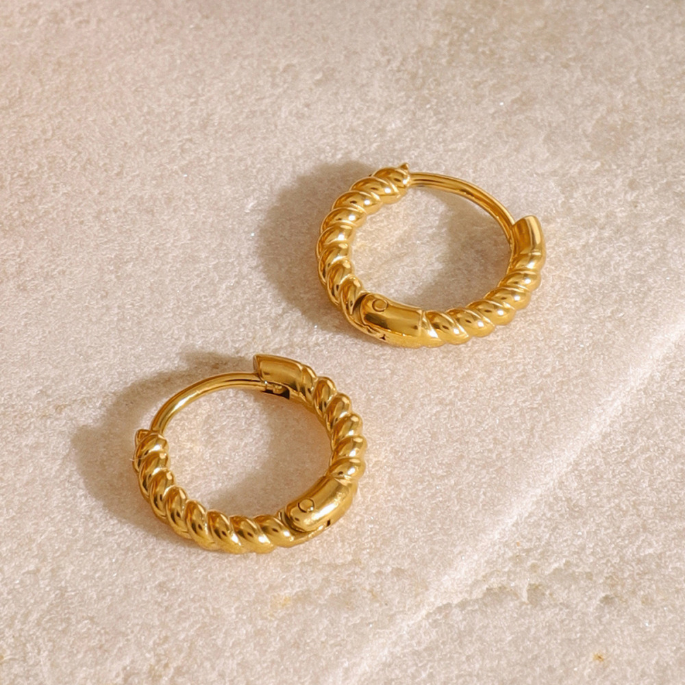 1 Pair Twisted Shape Stainless Steel Waterproof Gold Color Hoop Earrings Picture2