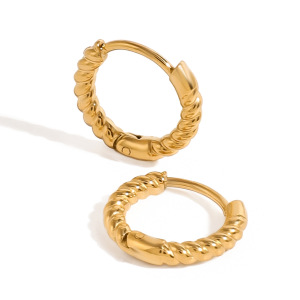 1 Pair Twisted Shape Stainless Steel Waterproof Gold Color Hoop Earrings h5 Picture4