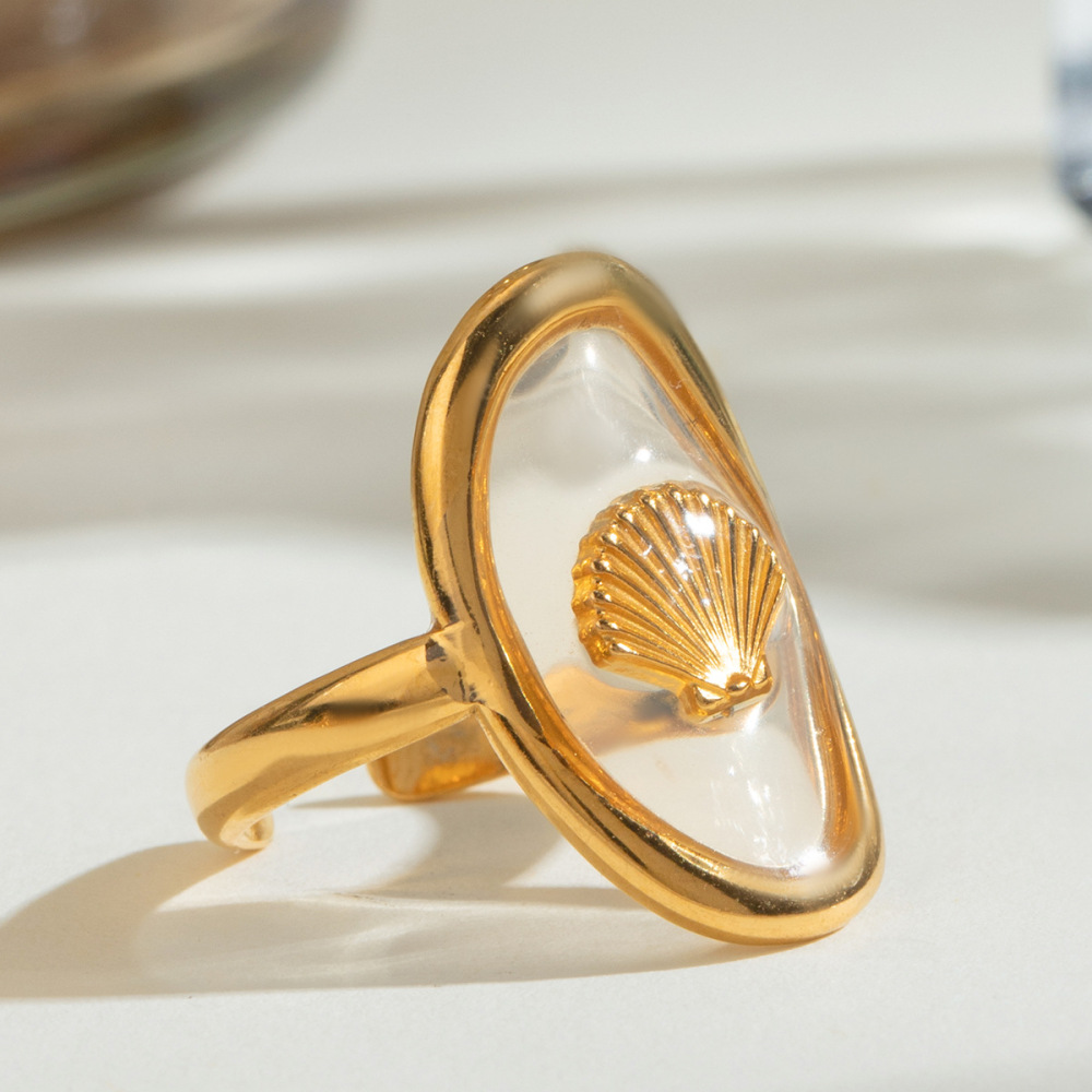 1 Pair Simple Series Vacation Turtle Stainless Steel  Gold Plated Women Adjustable Rings Picture2