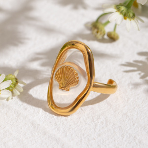 1 Pair Simple Series Vacation Turtle Stainless Steel  Gold Plated Women Adjustable Rings h5 Picture3