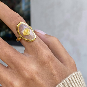 1 Pair Simple Series Vacation Turtle Stainless Steel  Gold Plated Women Adjustable Rings h5 Picture4