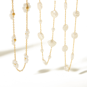 1 Pair 1 Piece Exquisite Fashion  Gold-Plated Stainless Steel Pearl Flower Shell Necklace Women's Jewelry Daily Wear Women Chain Necklaces h5 Picture3