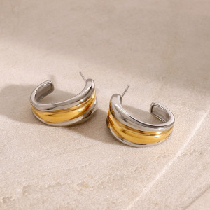 1 Pair Simple Series Simple Geometric Stainless Steel Gold Plated Women Stud Earrings h5 Picture2