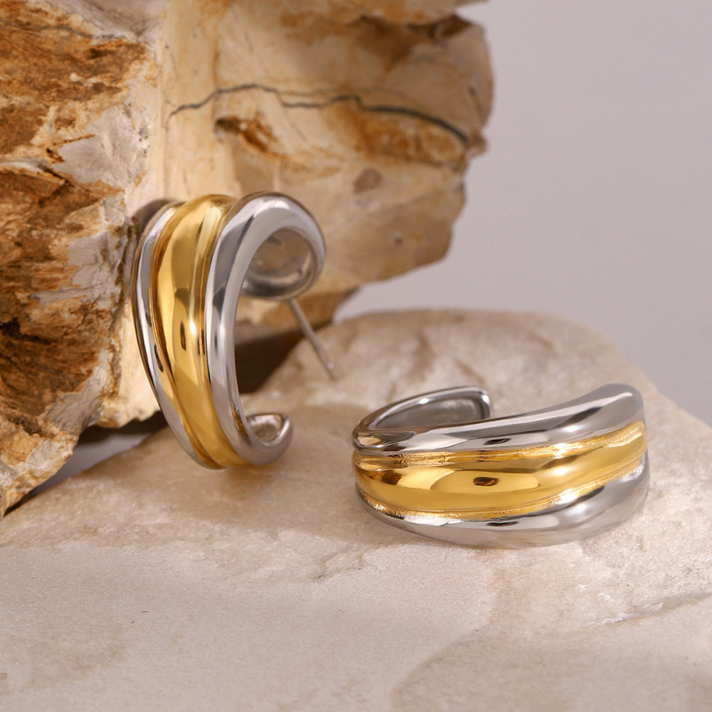 1 Pair Simple Series Simple Geometric Stainless Steel Gold Plated Women Stud Earrings h5Picture3