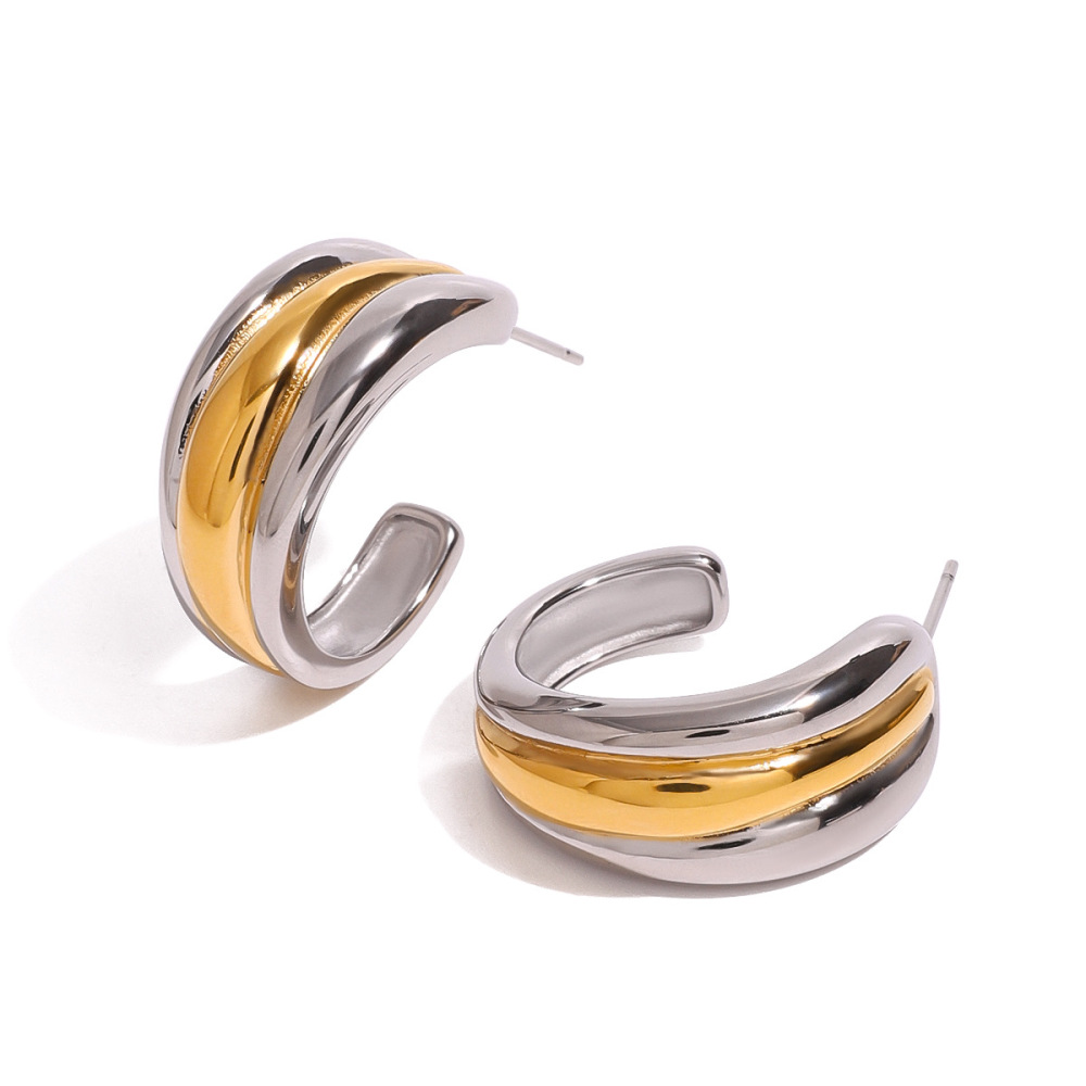 1 Pair Simple Series Simple Geometric Stainless Steel Gold Plated Women Stud Earrings h5Picture4