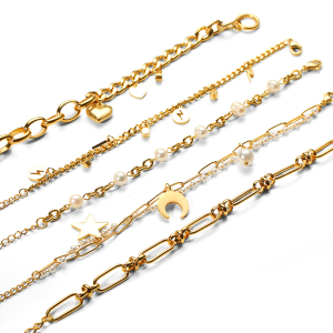 1 Adet Basit Seri Tatlı Kalp Paslanmaz Çelik  Altın Kaplama Yapay Inci Kadın Charm Bilezikler h5 Resim4