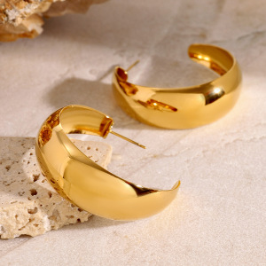 1 Pair Simple Stainless Steel Waterproof Gold Color Statement Hoop Earrings h5 Picture3