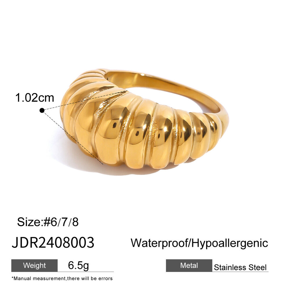 1 Piece Thread Stainless Steel Waterproof Gold Color Statement Ring Picture2