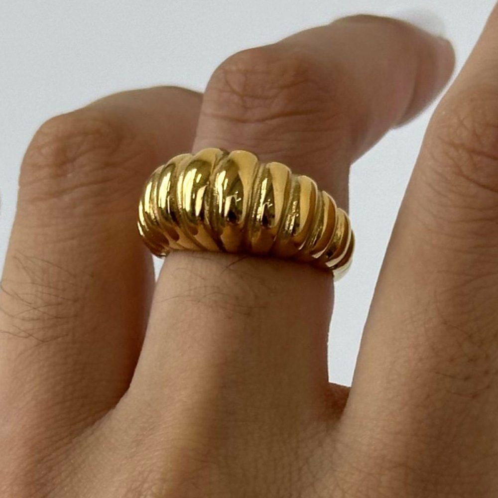 1 Piece Thread Stainless Steel Waterproof Gold Color Statement Ring Picture3
