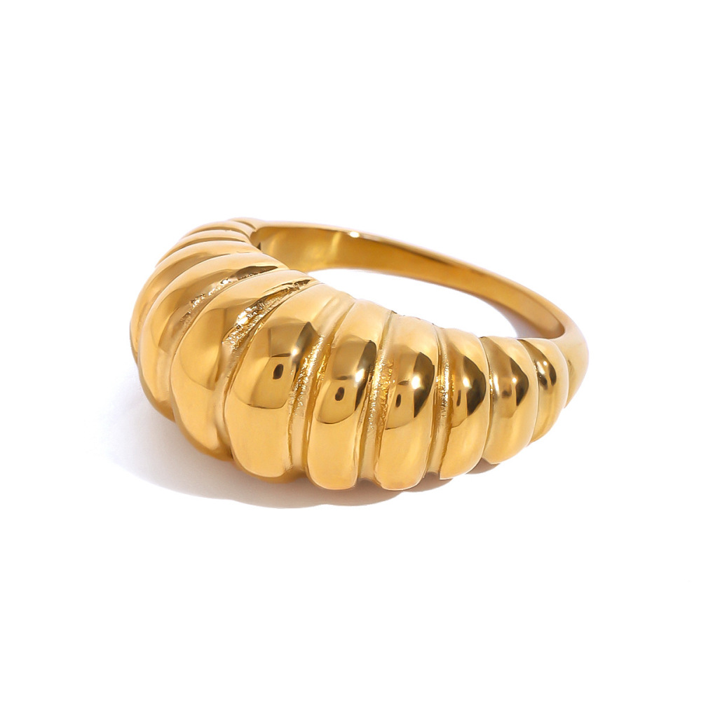 1 Piece Thread Stainless Steel Waterproof Gold Color Statement Ring Picture4