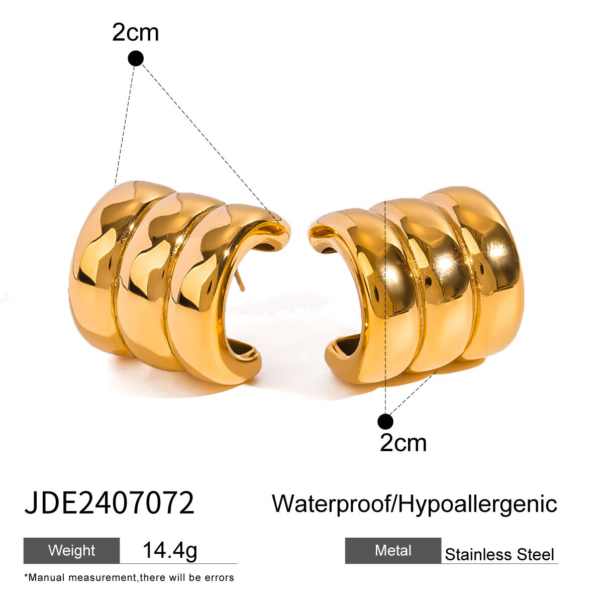 1 paio di orecchini a perno in acciaio inossidabile color oro impermeabili h5 Immagine2