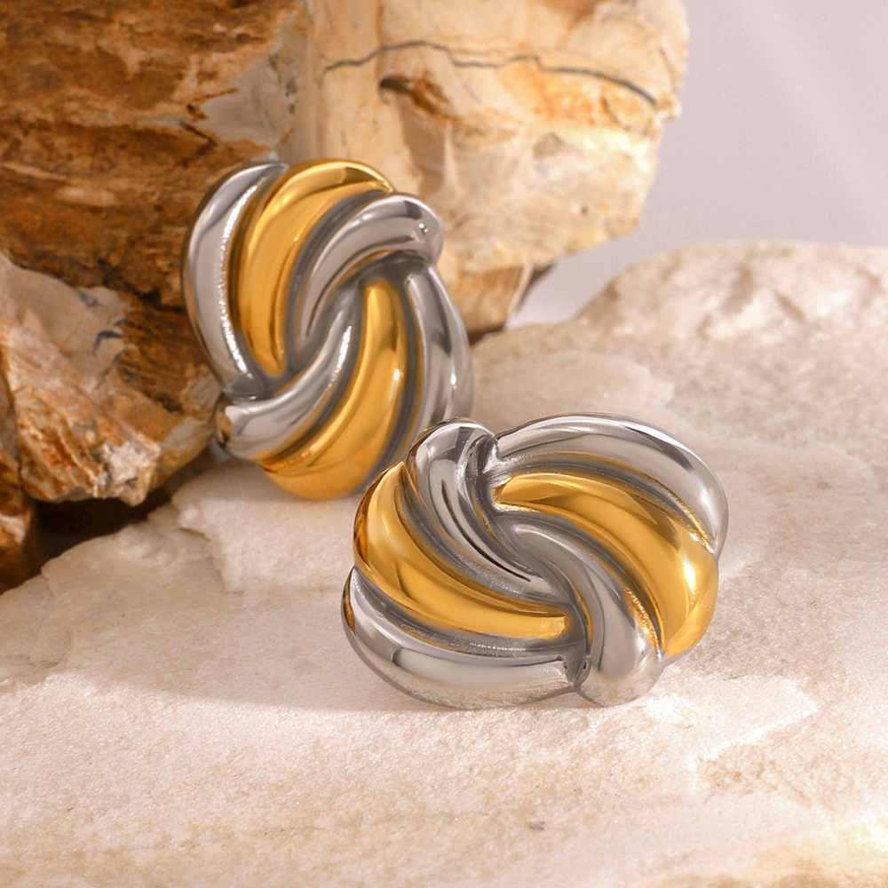1 Pair Simple Style Wave Shape Color-Blocked Stainless Steel  Gold Plated Women's Stud Earrings Picture2
