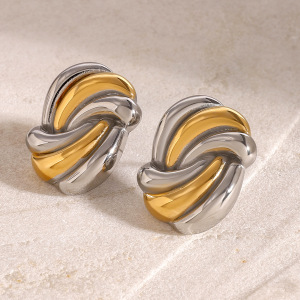 1 Pair Simple Style Wave Shape Color-Blocked Stainless Steel  Gold Plated Women's Stud Earrings h5 Picture3