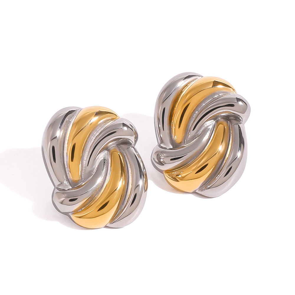 1 Pair Simple Style Wave Shape Color-Blocked Stainless Steel  Gold Plated Women's Stud Earrings Picture4