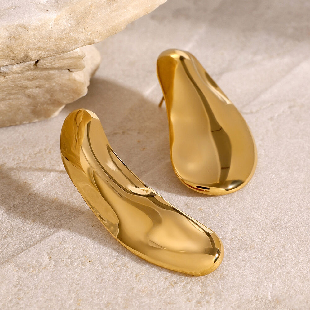 1 pair simple series simple solid color stainless steel gold plated women stud earrings