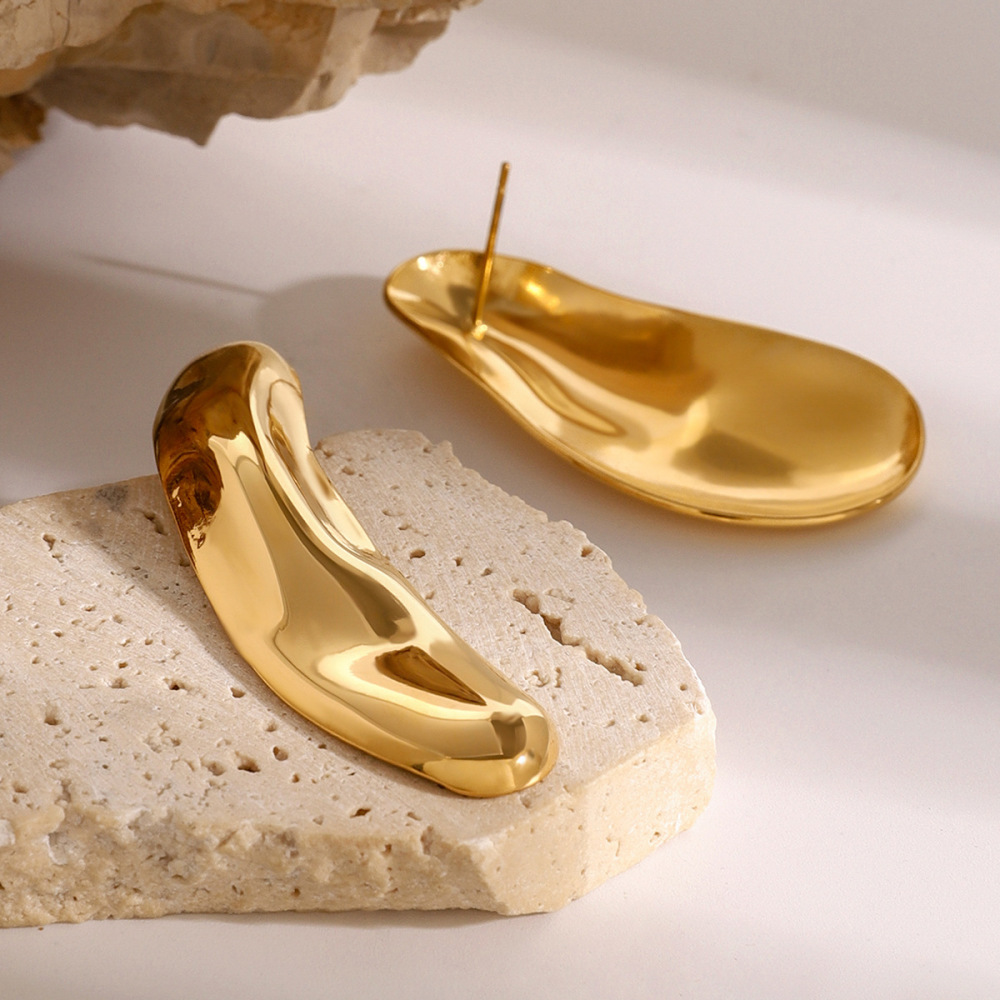 1 Pair Simple Series Simple Solid Color Stainless Steel Gold Plated Women Stud Earrings h5Picture3