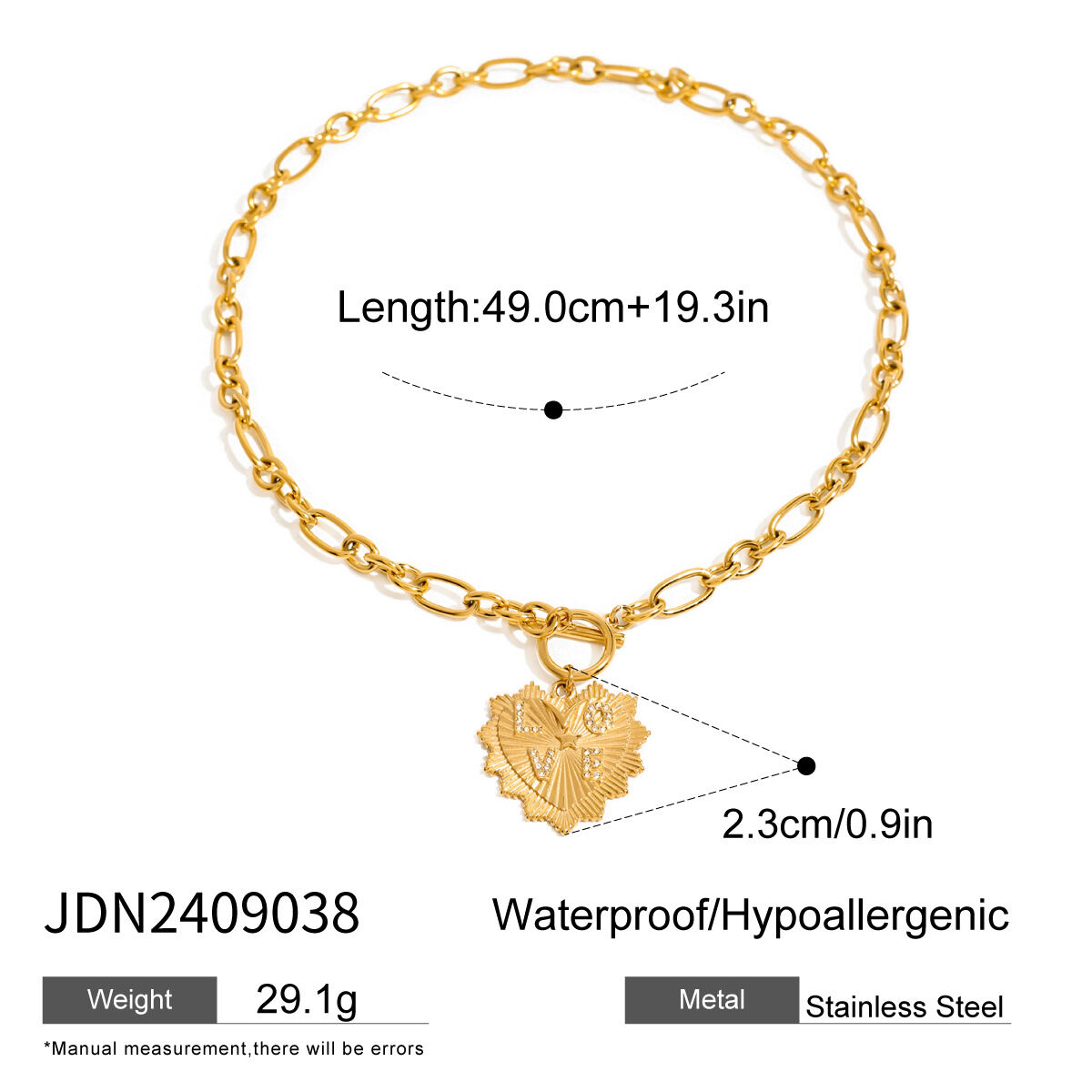 1 pezzo semplice serie retrò cuore in acciaio inossidabile placcato oro 18K strass donne ciondolo collane h5 Immagine2