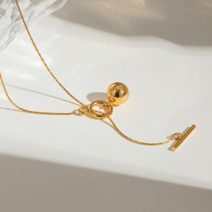 1 Piece Simple Niche Style Ball Shape Stainless Steel  Gold Plated Women's Pendant Necklace h5 Picture3