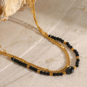 1 Piece Simple Series Elegant Beads Stainless Steel Gold Plated Natural Stone Women Layered Necklaces h5 Picture2