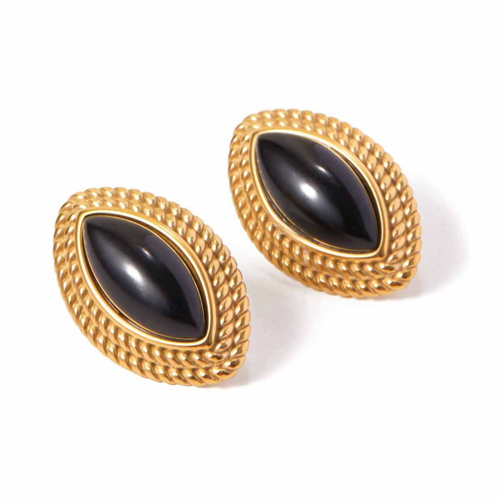 1 Pair Retro Stainless Steel Waterproof Gold Color Stud Earrings h5Picture2