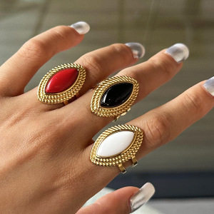 1 Pair Simple Series Retro Eye Stainless Steel  Gold Plated Women Adjustable Rings h5 Picture2