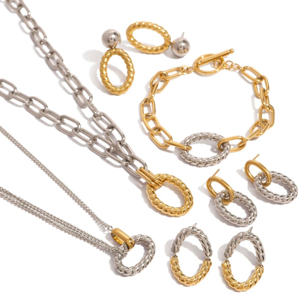 1 Piece Fashionable Classic Style Twist Shape Stainless Steel Gold Plated Women's Earrings Set h5Picture4